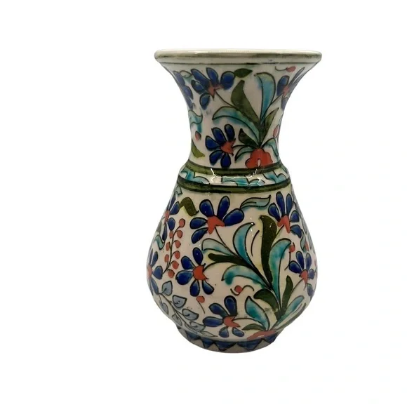 Decorative Mini Blue Red Floral Ceramic Vase Made In Turkey