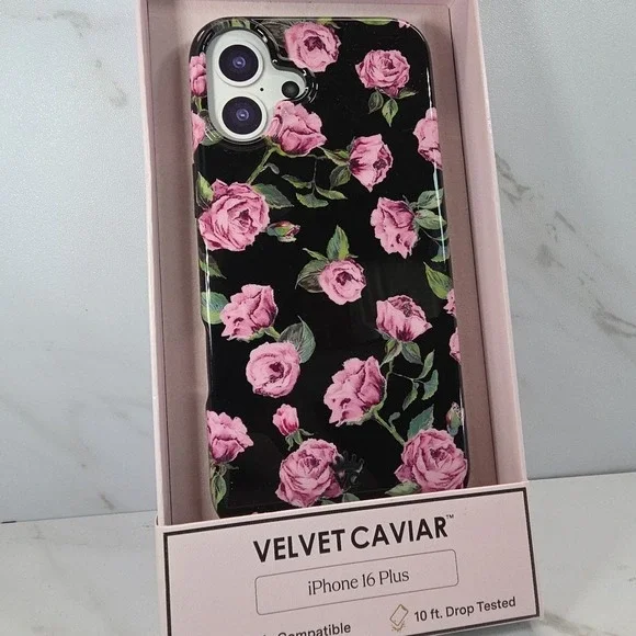 VELVET‎ CAVIAR✨Apple iPhone 16 Plus✨MagSafe Case✨Black & Pink Rose Floral