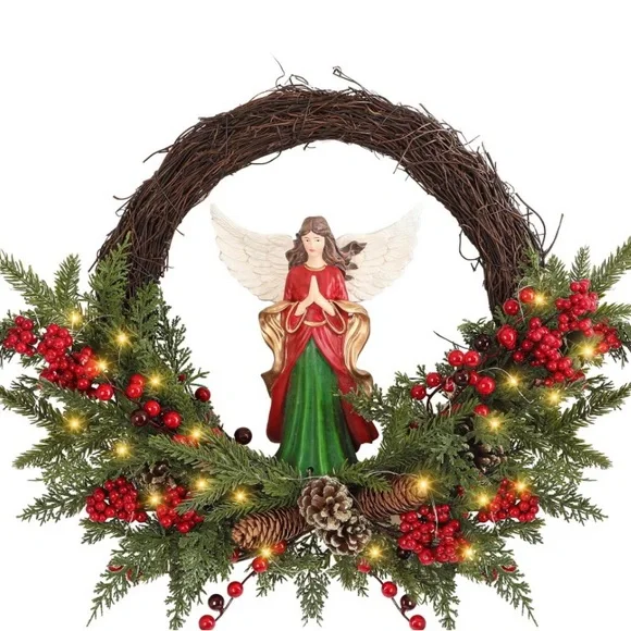 24 Inch Christmas Wreaths For Front Door With Lights and Angle