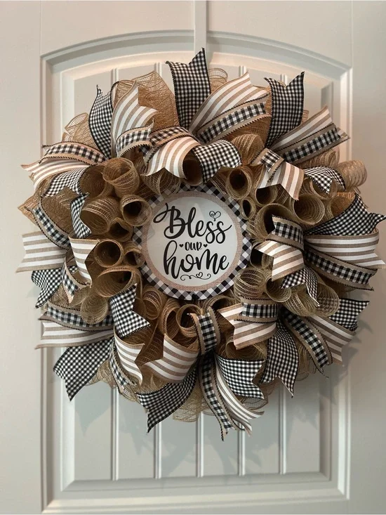 Everyday Farmhouse Style Burlap Wreath “Bless Our Home”