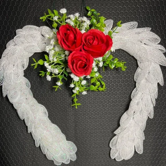 Angel Wing Wreath with Red Roses