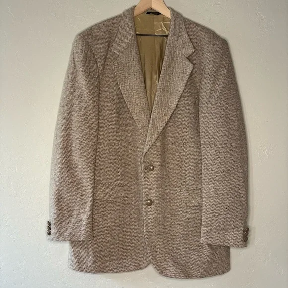 Farah Wool Herringbone Tweed Blazer 42L – Speckled Donegal Look