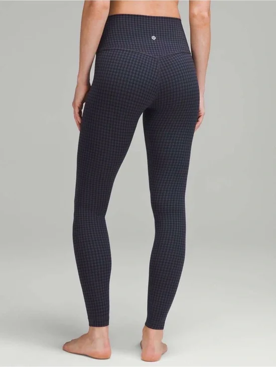 Michael Kors High-Waist Houndstooth Leggings in Black and Purple