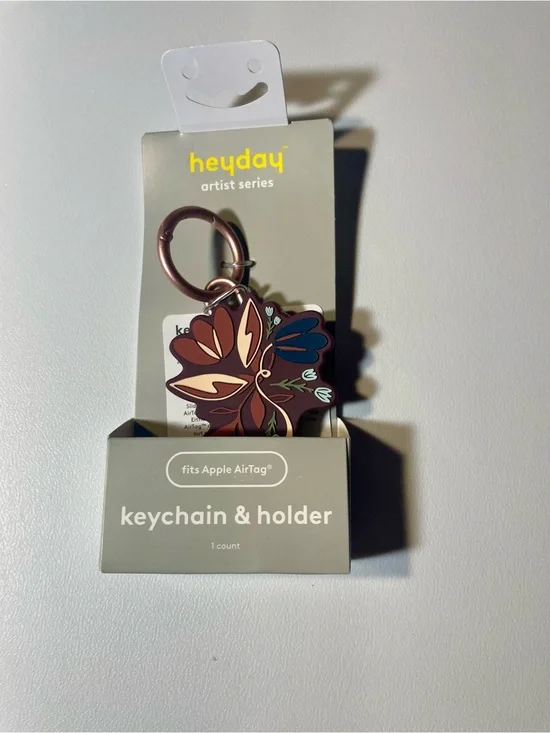 heyday Floral AirTag Keychain & Holder - Maroon Floral Design artist series NWT