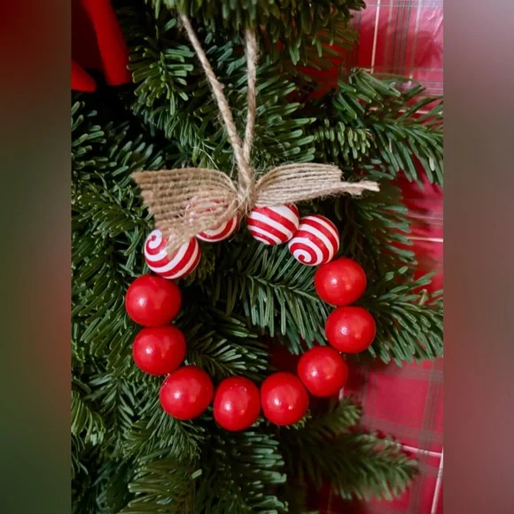 Festive Red wooden Beaded Holiday Ornaments