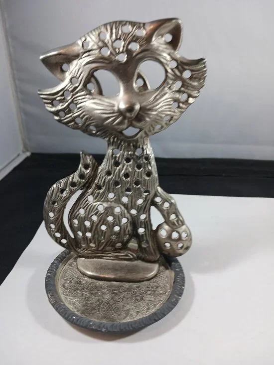 Vintage Silver-plated Cat / Kitty / Kitten Shaped Earring Holder and Dish