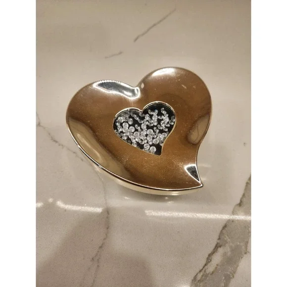 Swarovski Silver-Plated Trinket Heart Jewelry Box W/Loose Clear Crystals‎ In Lid
