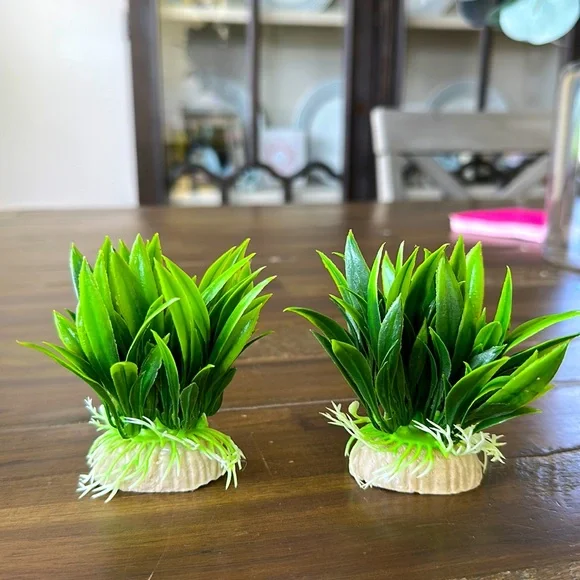 Two grass aquarium plants 3in for fish tank decor natural faux plastic roots