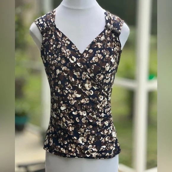 Michael Kors Sleeveless Tank Top Blouse Leather PS Petite Small SM