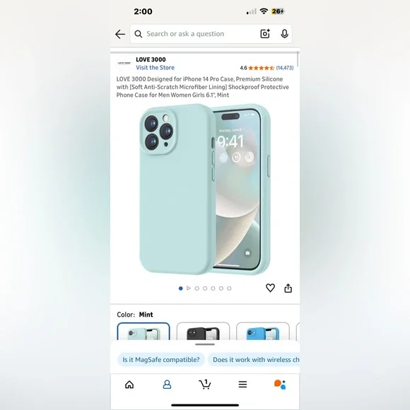 Love 3000 Silicone Case IPhone14 Pro 6.1 Mint