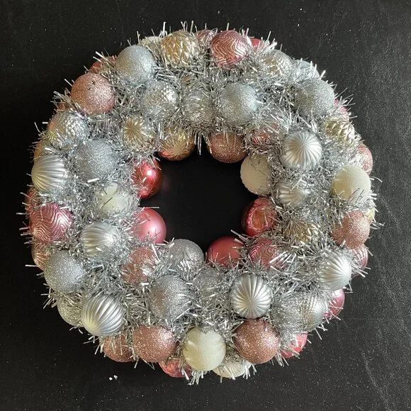 Christmas/Winter Ornament Wreath - Pink, White, and Silver 2 - 10