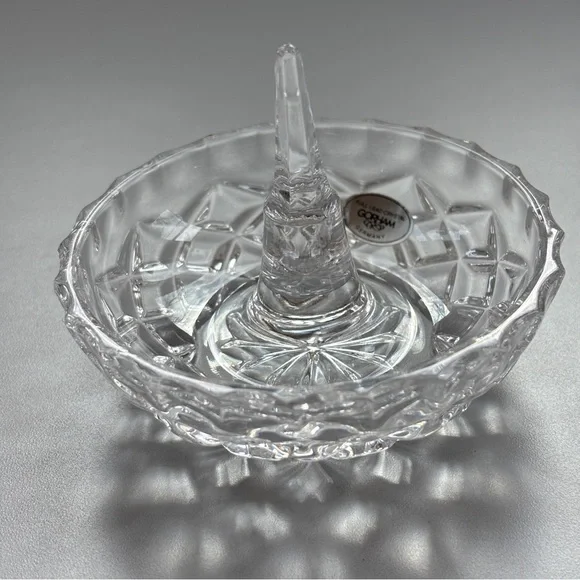 Gorham Full Lead Crystal Faceted Clear Ring Holder Dish Jewelry Organizer Holder
