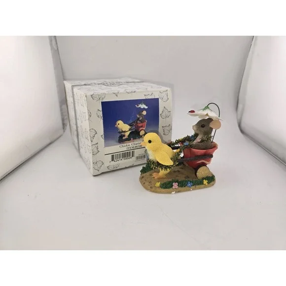Charming Tails Fitz & Floyd ~ Peek-a-Boo Bouquet ~Mouse Flowers Ladybug Figurine