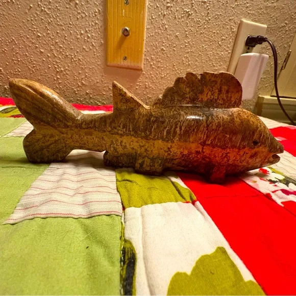 Vintage Rustic Stone Fish Sculpture