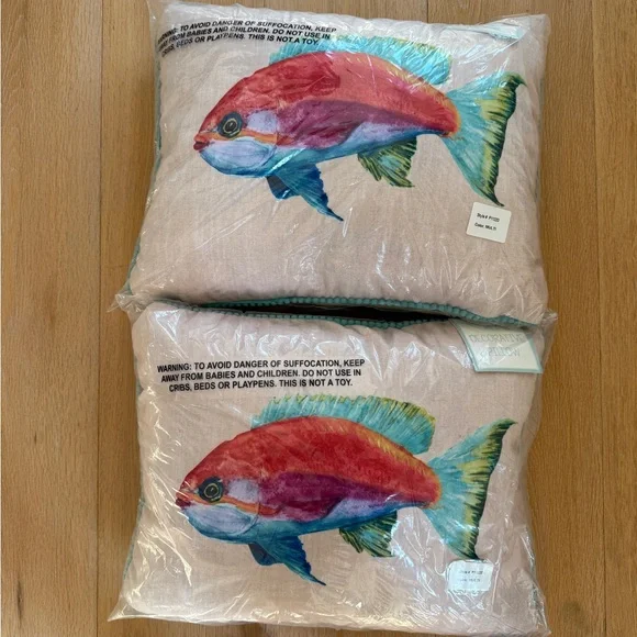 Down Filled Colorful Fish Print Pillow 14x18