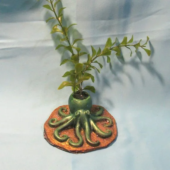 Aquarium Decoration - Green Octopus with Artificial Plant