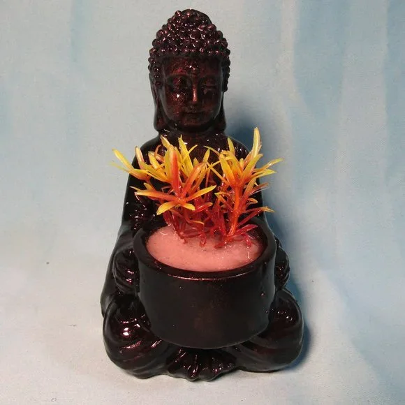 Aquarium Decoration - Buddha with Yellow and Orange Plant.