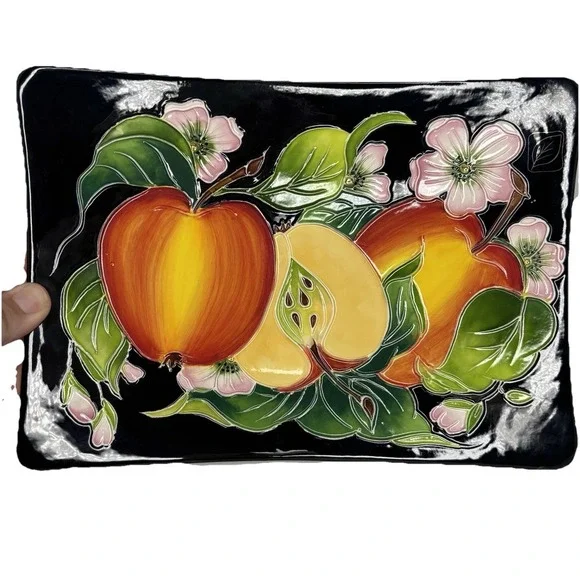 Blue Sky Jeanette J McCall Apple Blossoms Plate Tray 2004 Raised Relief Outline