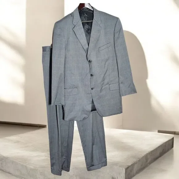 Joseph Abboud Suit Men 46 Wool Lightweight Gray Windowpane Check Pants 36X32