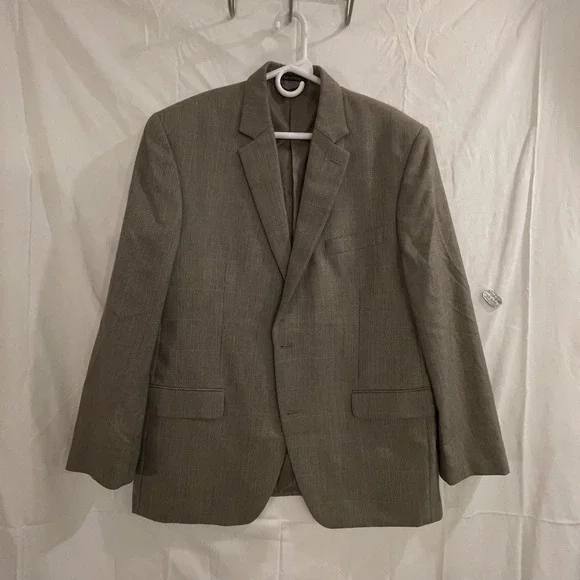 Izod‎ Blazer Mens 44R Tan Gray Glen Plaid Two Button Side Vents Lined Sport Coat