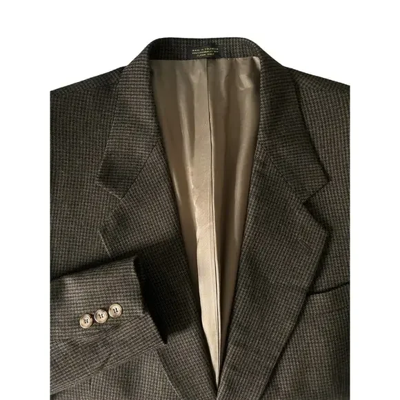 Oscar De La Renta Size 44 R Wool 2 Button Houndstooth Blazer‎ Jacket