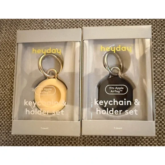 Heyday Silicone Apple Airtag Holder & Keychain x 2 - Yellow & Black w/ Carbiner