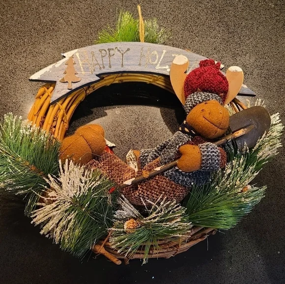 Happy Holidays Moose Twig Wreath