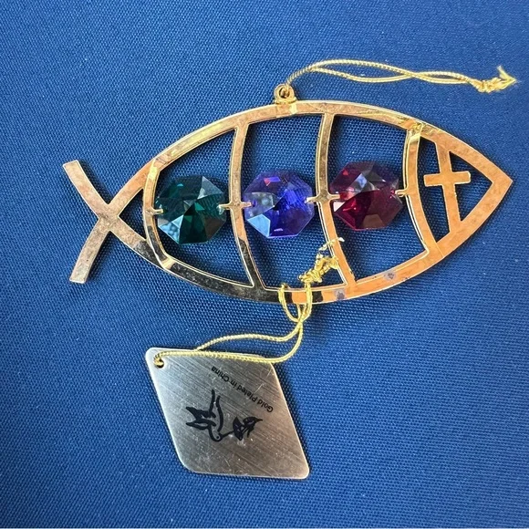 KG & C Inc Crystal Temptations Swarovski Crystal, Gold Plated Fish Ornament NEW