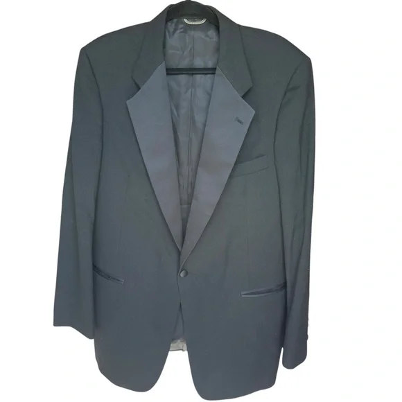 Vintage Christian Dior Monsieur Black Satin Lapel Tuxedo Jacket Blazer 44L‎