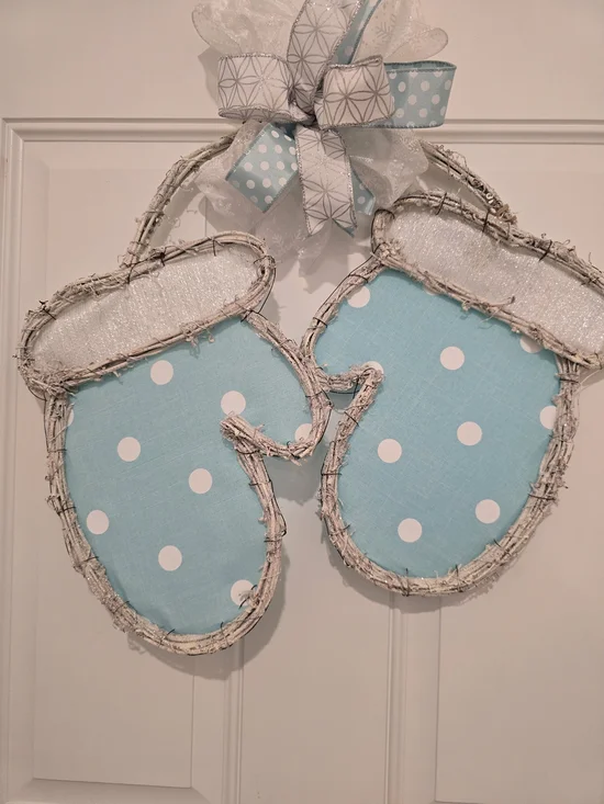 Polka Dot Blue Winter Mitten Door Hanger