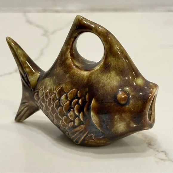 Vintage Ceramic Brown Fish Toothpick Holder 3