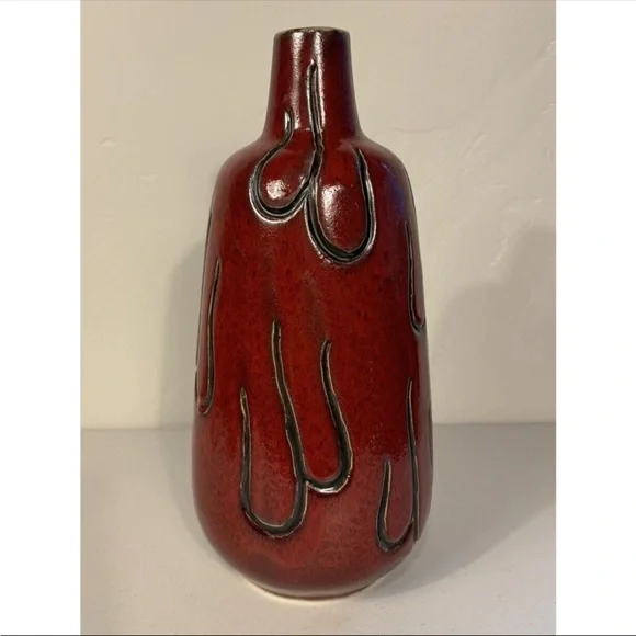 Vintage Pigeon Oxblood Red Unique Large Art Pottery Ceramic Salt Glaze Vase MCM