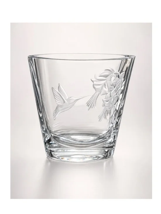Lead Crystal Hummingbird Vase Czech Republic 5.5