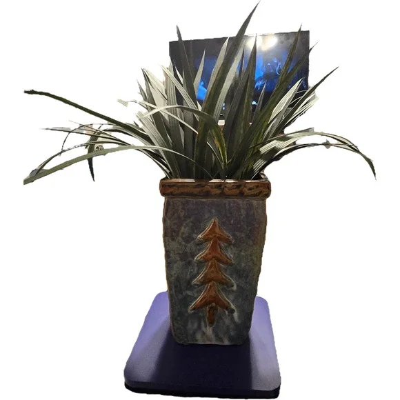 Blue Pottery Vase with Faux Grass Decor from Napa Valley
