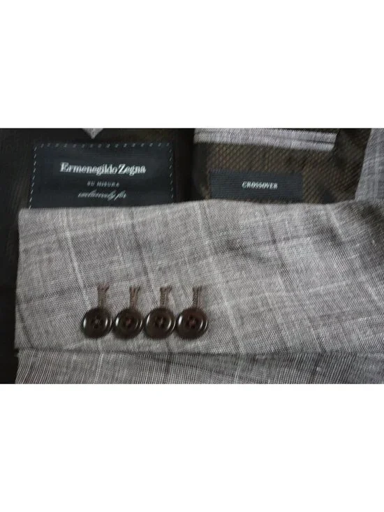 Ermenegildo Zegna Crossover Milano CURRENT Gray Plaid Linen Blend Sport Coat 46S