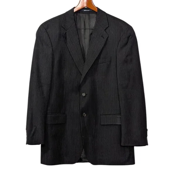 VTG Polo University by Ralph Lauren Sz 41T Black Blazer Gray Blue Pinstripes BUT