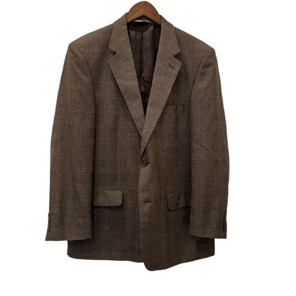 Gerald Austin Plaid Sport Coat Blazer 42 R Regular Brown