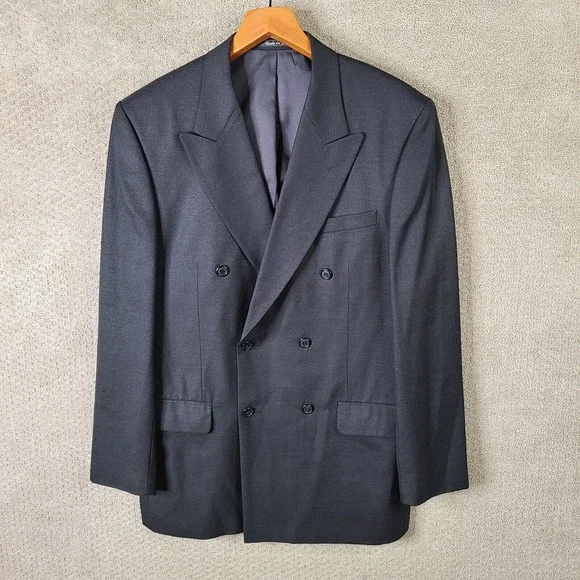 Joseph & Feiss International Jacket Men 42L Gray Blazer‎ Wool Double Breasted