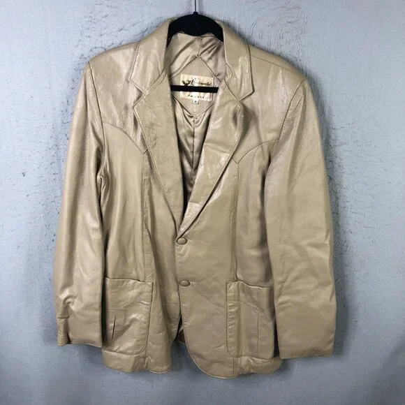 Continental Blazer Mens 44 Beige Leather Western Sport Coat Two Button USA