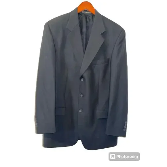 Joseph Feiss International Men's Suit Jacket Size 42 L Black Wool W/Pockets