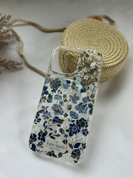 kate spade Clear Floral iPhone Case in Blue and White iPhone 15 pro max case