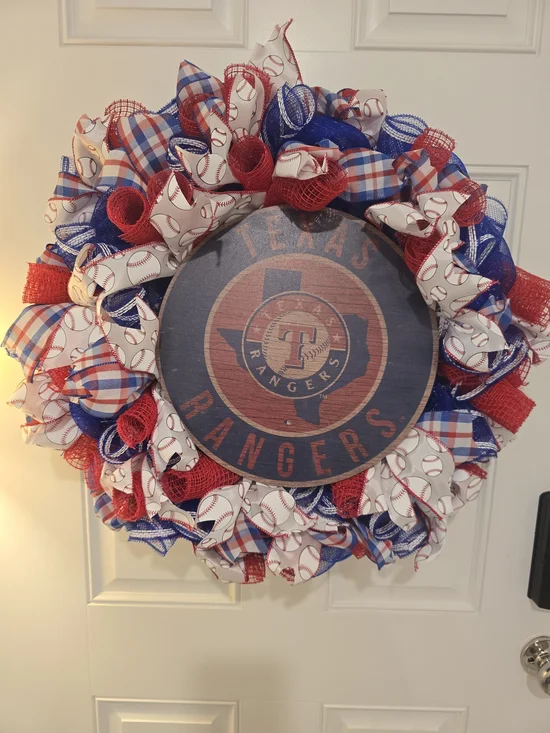 Texas Rangers Baseball Wreath - Team Decorative Door Hanging