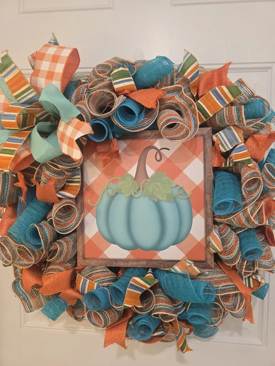Teal Pumpkin Holiday Wreath - Home Holiday Decor Fall