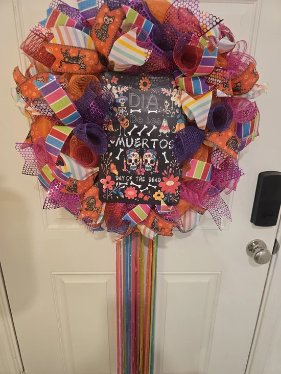 Day of the Dead Colorful Ribbon Wreath