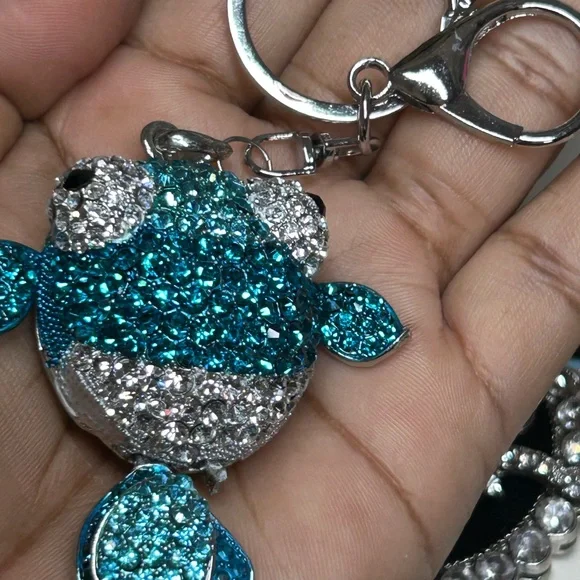 Sparkling Fish Keychain and charm bag with Blue and Silver Crystals
