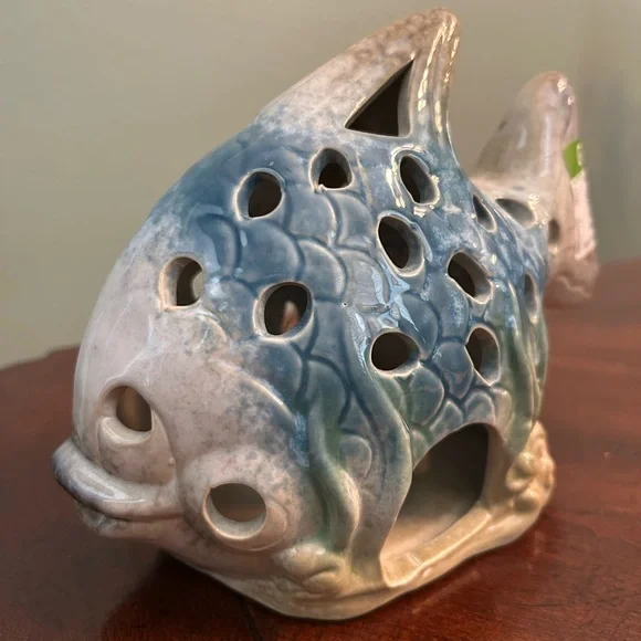 Ceramic Fish Aquarium Ornament - Blue and White