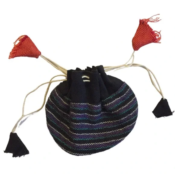 JEWELRY BAG stash sac cotton striped pull string Bali handmade
