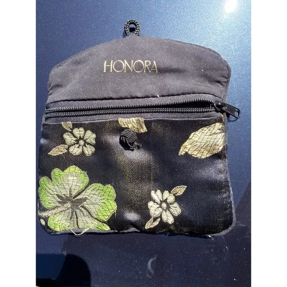 Honora Collection Floral Silk Jewelry Travel Pouch Zip & Drawstring