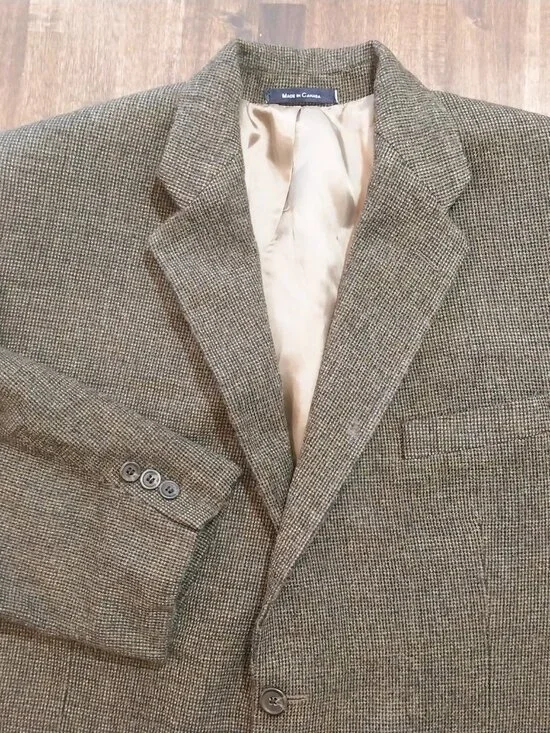 Chaps Ralph Lauren Blazer 100% Pure Wool 50R Brown Houndstooth Jacket Sport Coat