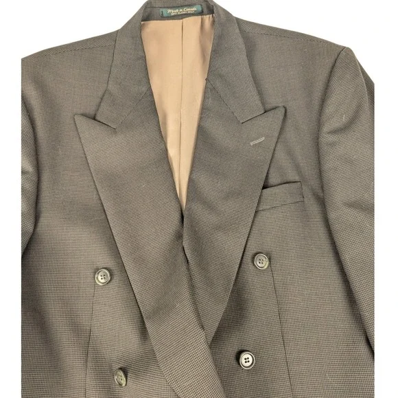 Lord & Taylor Mens 42R Double Breasted Blazer Pure Virgin Wool Grey Houndstooth